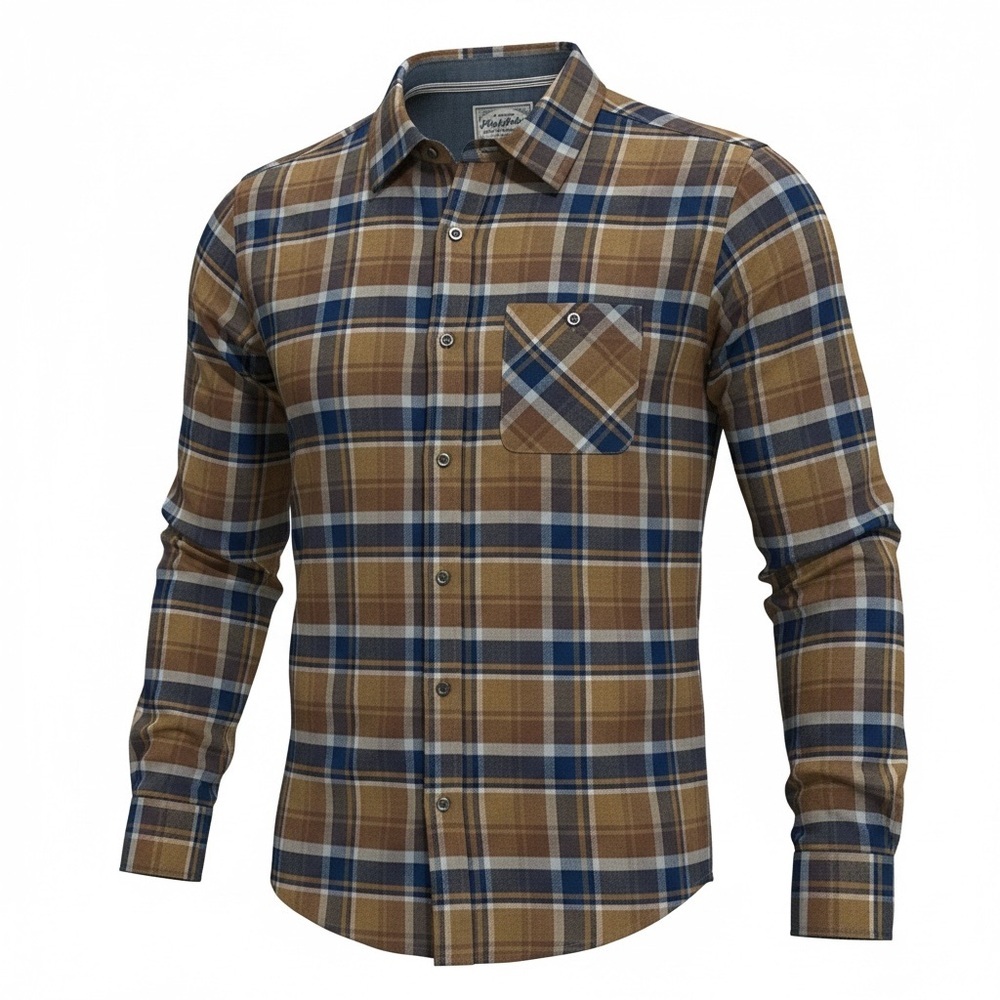 Flag & Anthem. Men's Brown and Blue Plaid Button-Up Shirt
